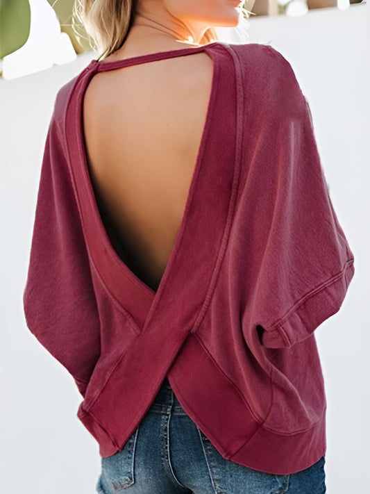 Backless Round Neck Long Sleeve Sweatshirt